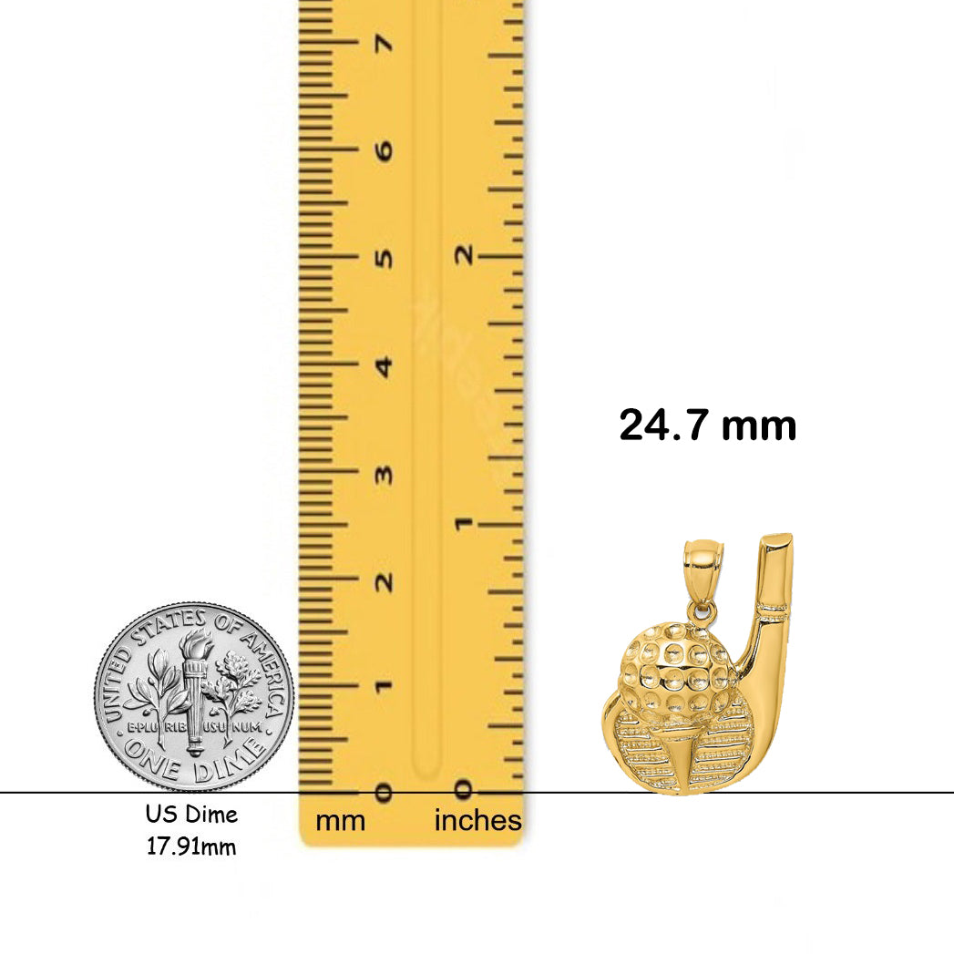 14K Yellow Gold 2-D Golf Club and Ball On Tee Charm with Necklace Chain Options