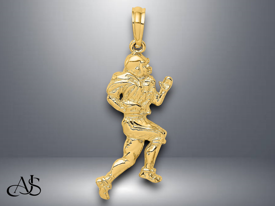 14K Yellow Gold Polished Running Football Player Charm with Necklace Chain Options