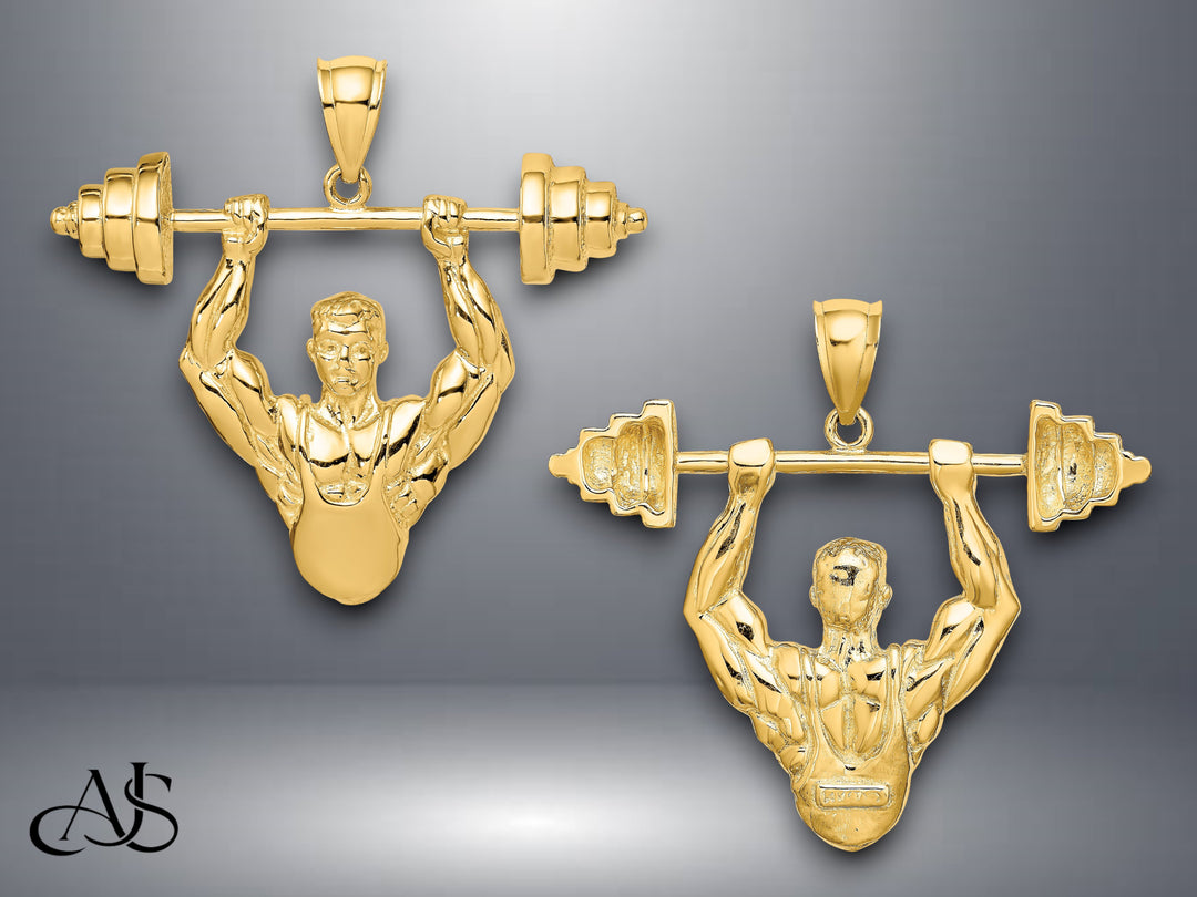 14K Yellow Gold Bodybuilder Pendant with Necklace Chain Options