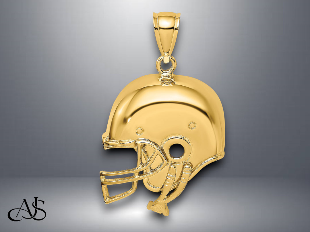 14K Yellow Gold 2-D Polished Football Helmet Charm with Necklace Chain Options