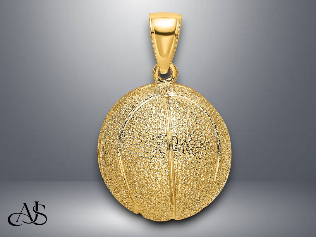 14K Yellow Gold 3-D Textured Basketball Charm with Necklace Chain Options