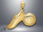Load image into Gallery viewer, 14K Yellow Gold 2-D Polished Soccer Ball and Shoe Charm with Necklace Chain Options
