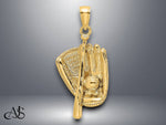 Load image into Gallery viewer, 14K Yellow Gold 3-D Baseball Glove, Bat and Ball Charm with Necklace Chain Options
