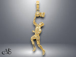 Load image into Gallery viewer, 14K Yellow Gold 3-D Basketball Player w/Ball and Partial Hoop Charm with Necklace Chain Options
