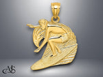 Load image into Gallery viewer, 14K Yellow Gold Polished and Textured Surfer and Wave Charm with Necklace Chain Options
