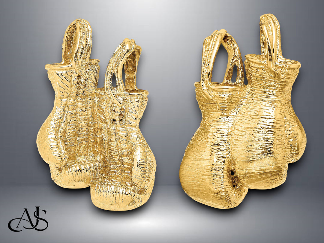 14K Yellow Gold 3-D Textured Double Boxing Gloves Slide with Necklace Chain Options
