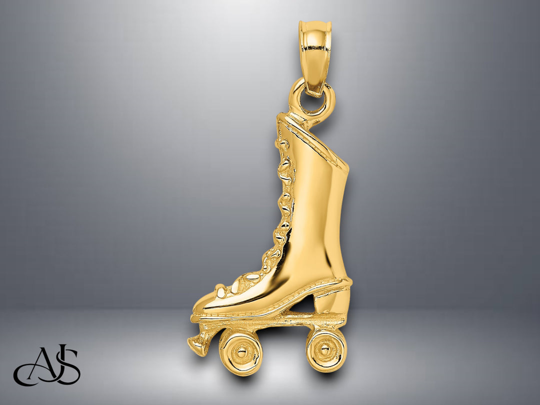 14K Yellow Gold 3-D Roller Skate Charm with Necklace Chain Options