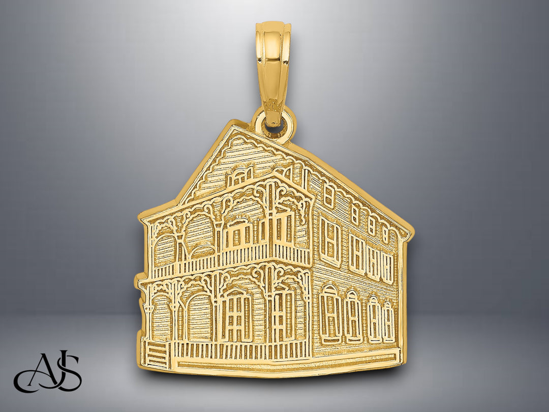 14K Yellow Gold The Pink house - CAPE MAY, NJ Charm with Necklace Chain Options