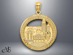 Load image into Gallery viewer, 14K Yellow Gold BOSTON Town Scene Round Charm with Necklace Chain Options
