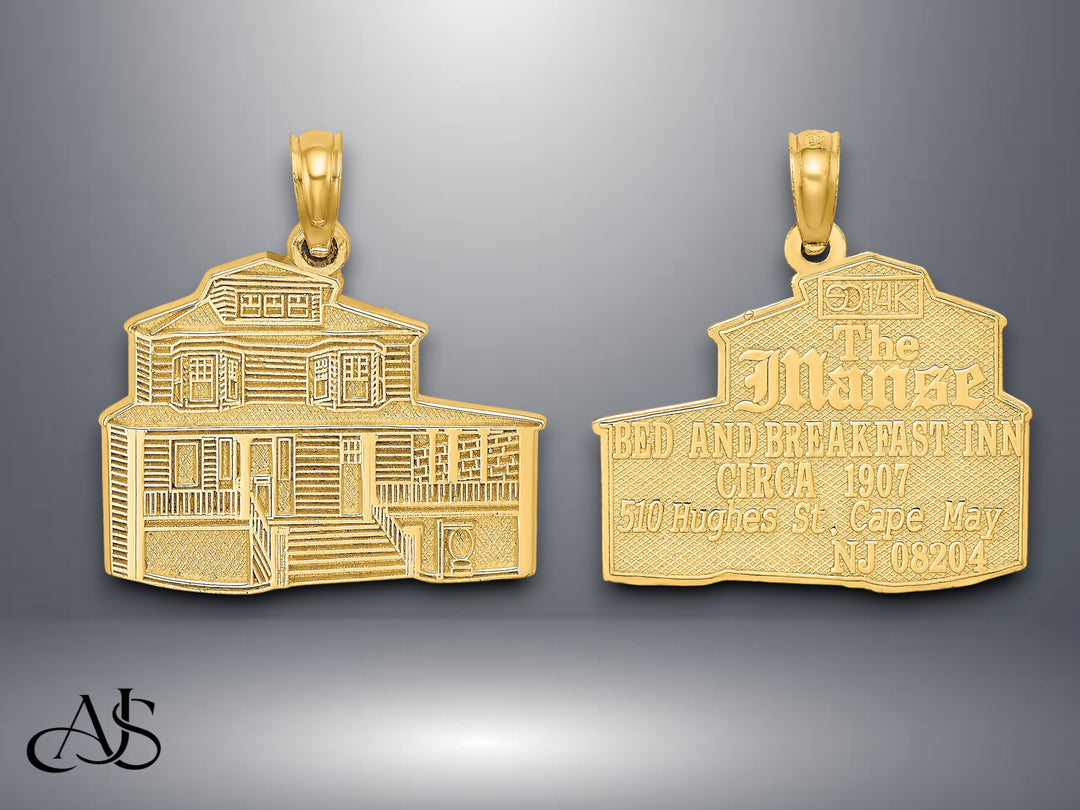 14K Yellow Gold The manse bed and breakfast - cape may, NJ Charm with Necklace Chain Options