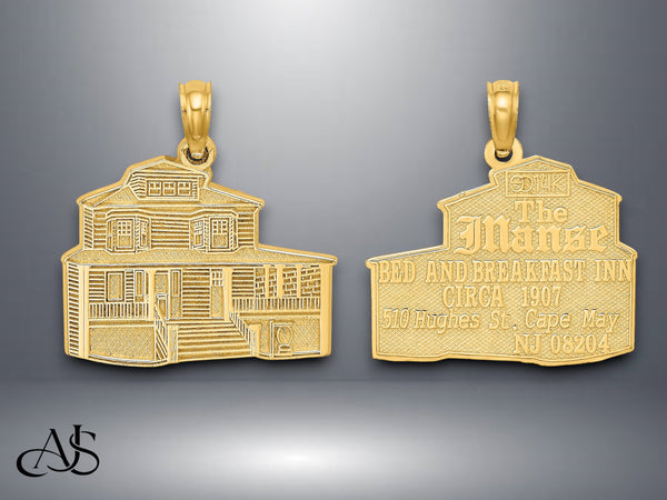 14K Yellow Gold The manse bed and breakfast - cape may, NJ Charm with Necklace Chain Options