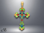 Load image into Gallery viewer, 14K Yellow Gold Multi Color Enameled Cross Charm with Necklace Chain Options
