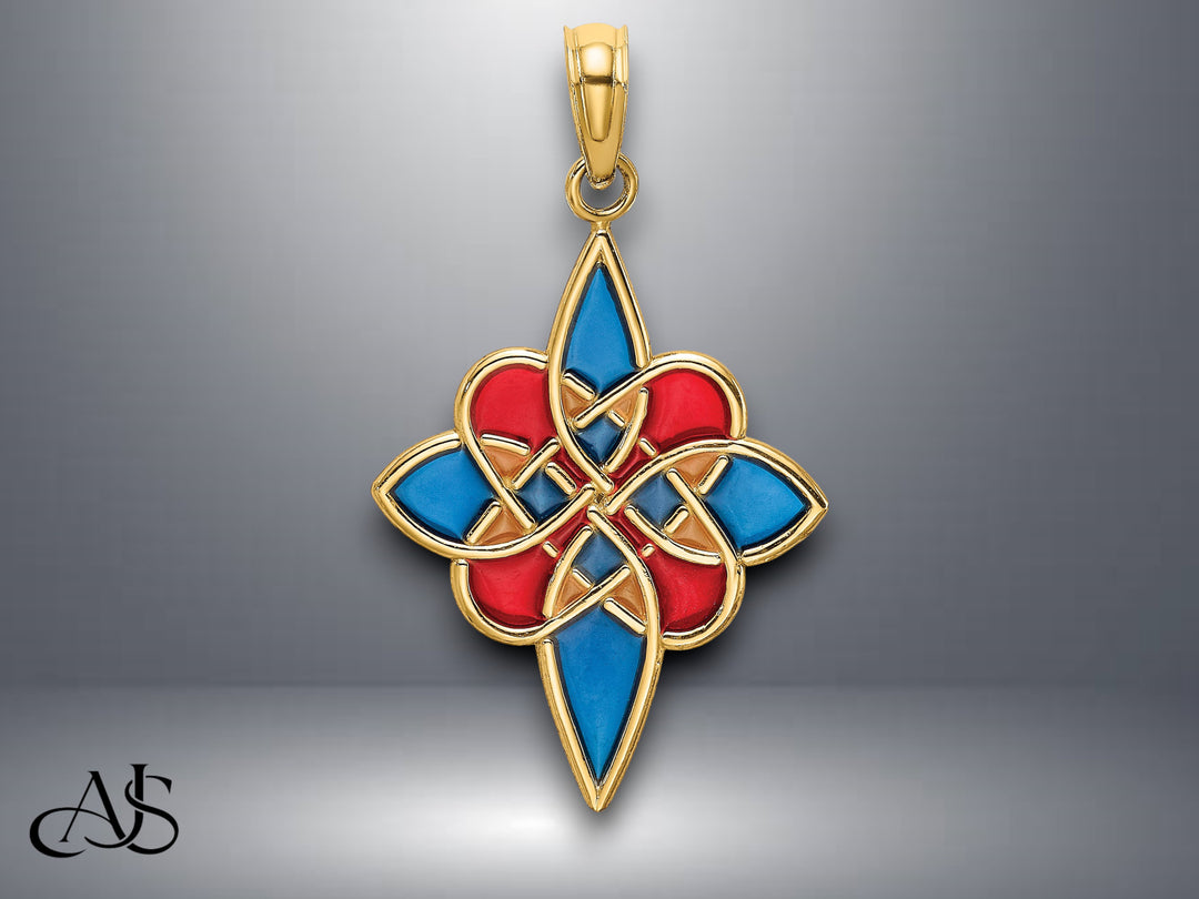14K Yellow Gold Enameled Celtic Knot Charm with Necklace Chain Options