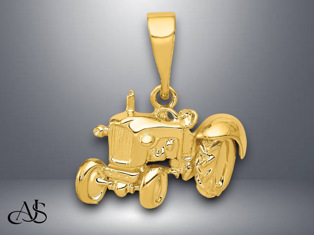 14K Yellow Gold Tractor Pendant with Necklace Chain Options