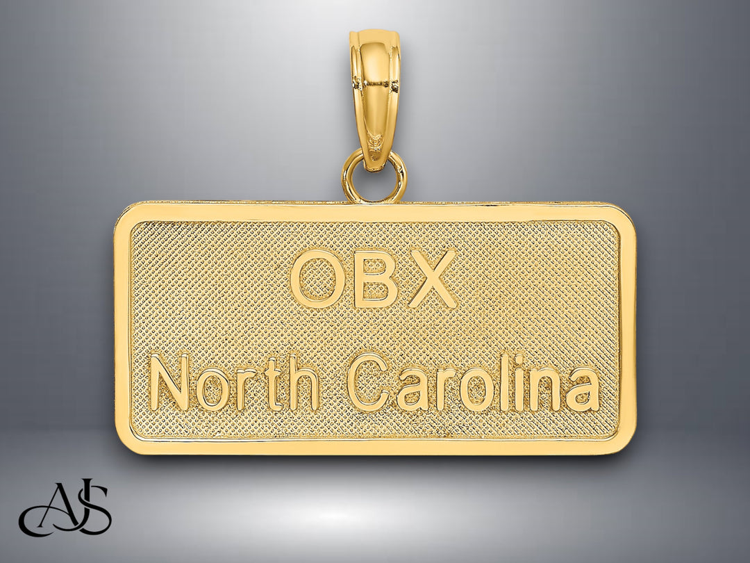 14K Yellow Gold OBX NORTH CAROLINA License Plate Charm with Necklace Chain Options