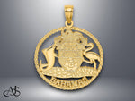 Load image into Gallery viewer, 14K Yellow Gold BAHAMAS Crest In Textured Frame Charm with Necklace Chain Options
