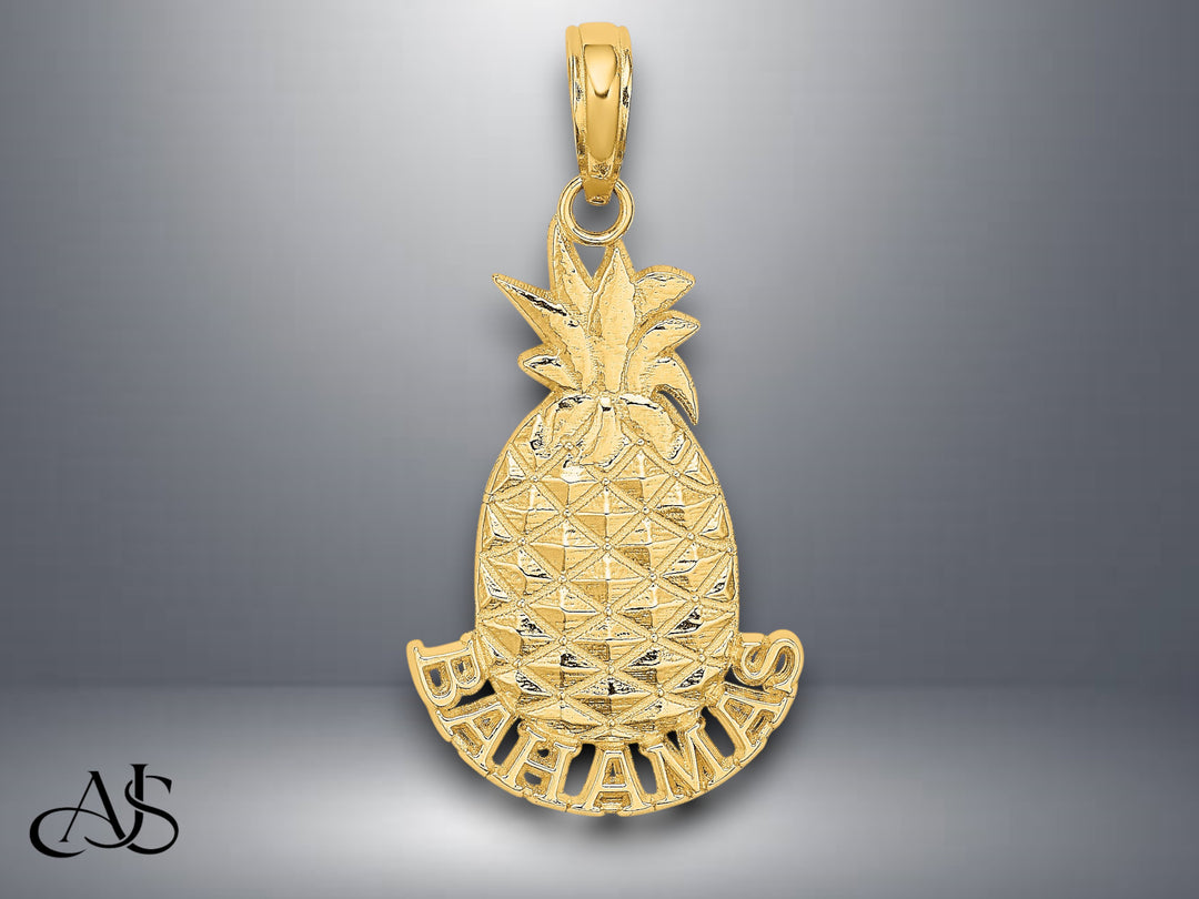 14K Yellow Gold BAHAMAS Pineapple Charm with Necklace Chain Options