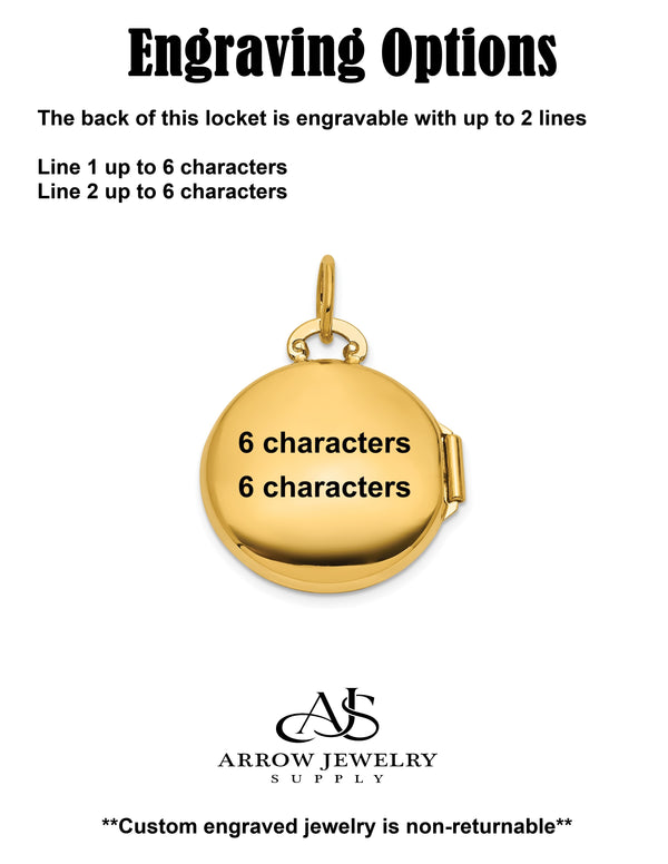 14K Yellow White Gold Polished Diamond 16mm Round Locket | Build Your Locket Necklace with Engraving, Photo insertions, and Chain Options
