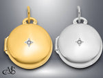 Load image into Gallery viewer, 14K Yellow White Gold Polished Diamond 16mm Round Locket | Build Your Locket Necklace with Engraving, Photo insertions, and Chain Options

