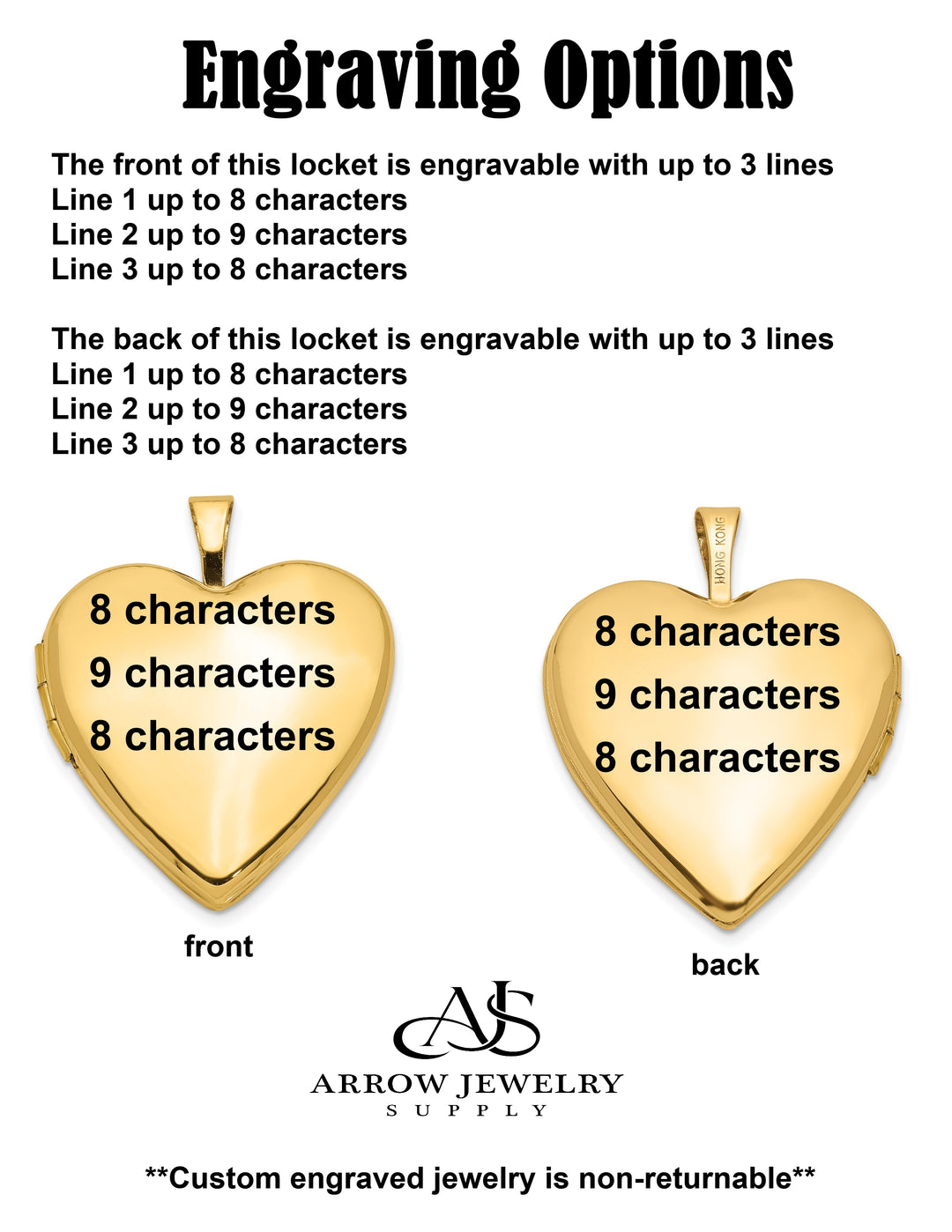14K Yellow White Gold Polished Plain 20mm Heart Locket | Build Your Locket Necklace with Engraving, Photo insertions, and Chain Options
