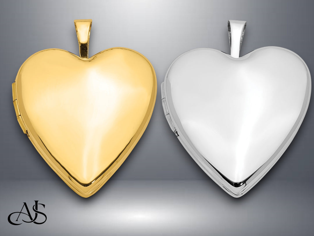 14K Yellow White Gold Polished Plain 20mm Heart Locket | Build Your Locket Necklace with Engraving, Photo insertions, and Chain Options