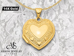 Load image into Gallery viewer, 14K Yellow Gold Heart Border 19mm Heart Locket | Build Your Locket Necklace with Engraving, Photo insertions, and Chain Options
