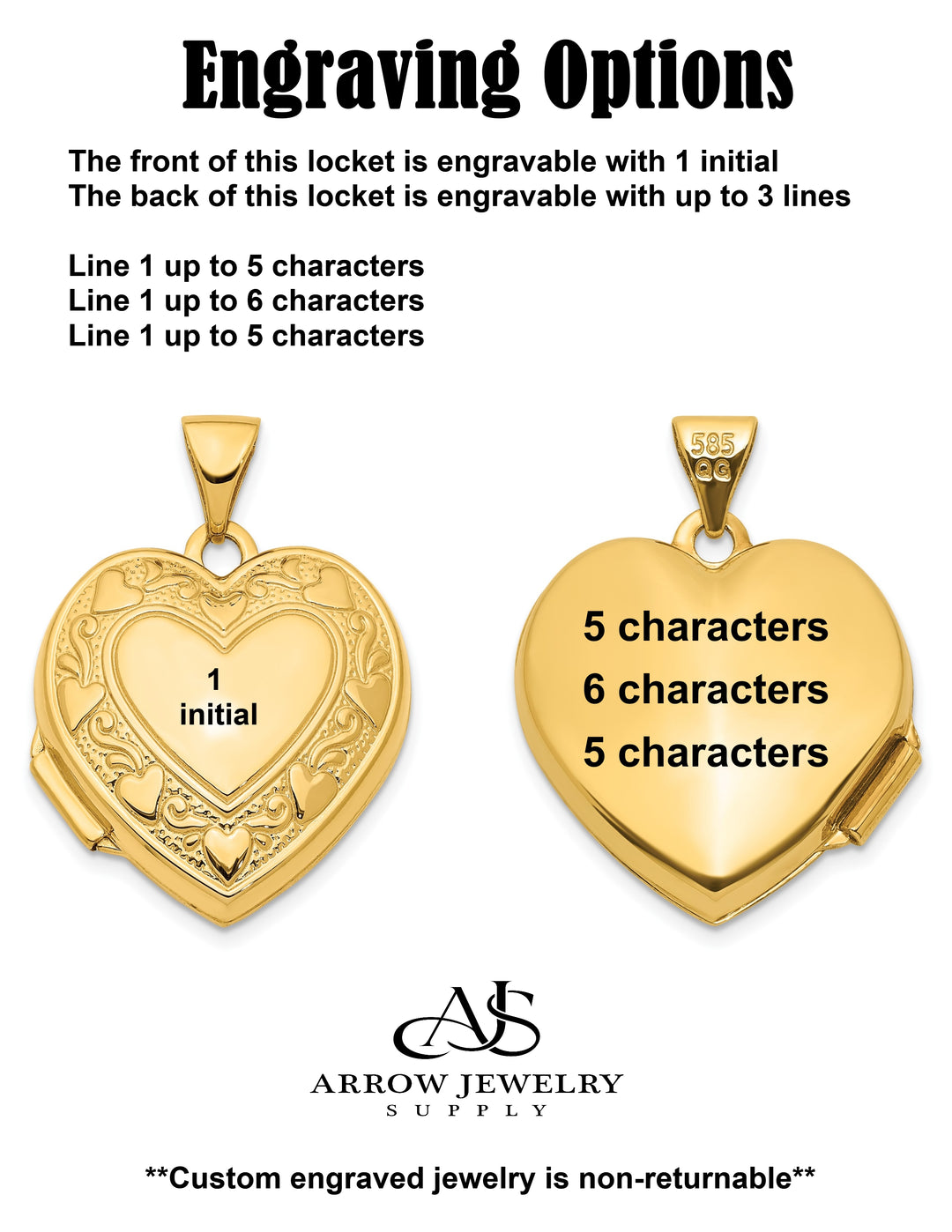 14K Yellow Gold Heart Border 19mm Heart Locket | Build Your Locket Necklace with Engraving, Photo insertions, and Chain Options