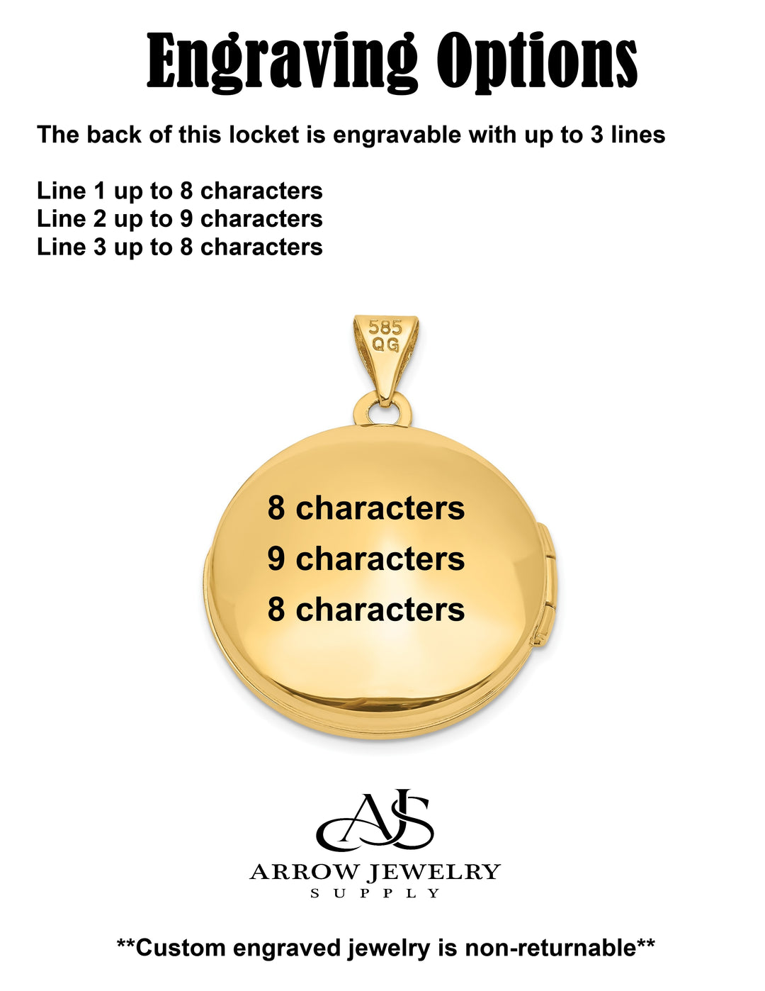 14K Yellow Gold Scroll Design Hand Engraved 20mm Round Locket | Build Your Locket Necklace with Engraving, Photo insertions, and Chain Options