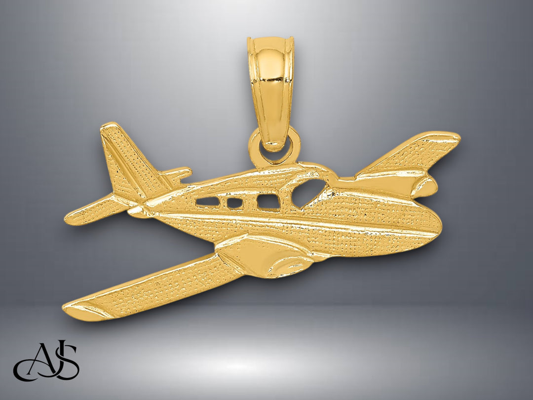 14K Yellow Gold Cessna Plane Pendant with Necklace Chain Options