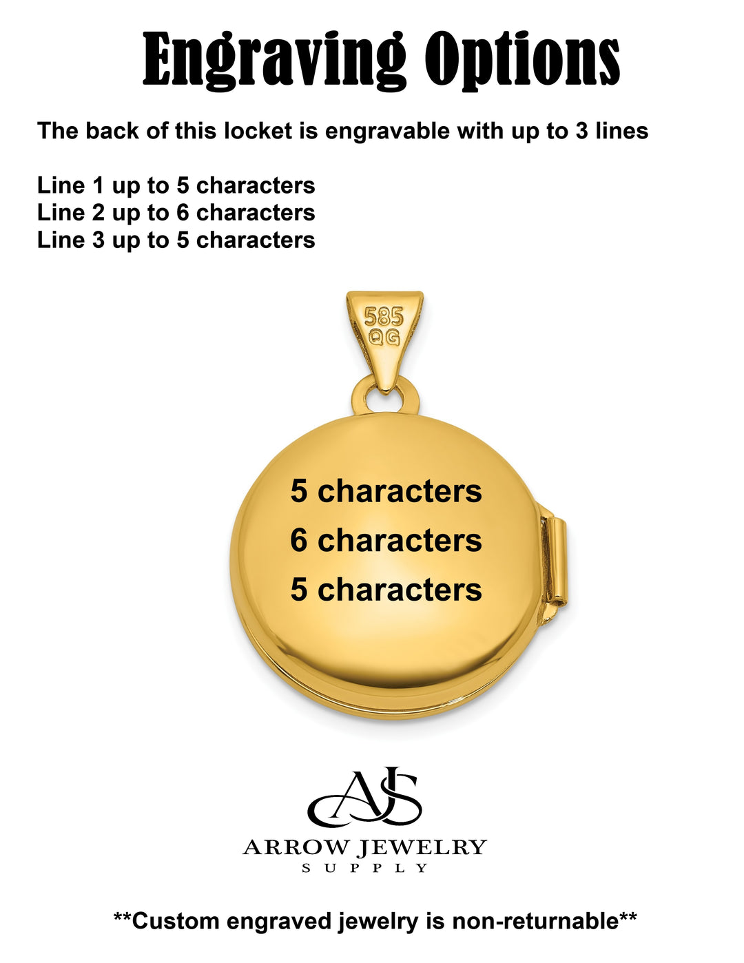 14K Yellow Gold White Rhodium Polished Saint Christopher Protect Us 16mm Round Locket | Build Your Locket Necklace with Engraving, Photo insertions, and Chain Options