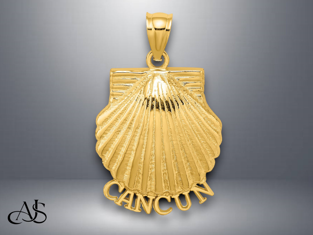 14K Yellow Gold CANCUN Scallop Shell Charm with Necklace Chain Options
