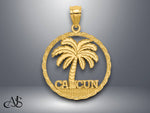 Load image into Gallery viewer, 14K Yellow Gold CANCUN Palm Tree Circle Charm with Necklace Chain Options
