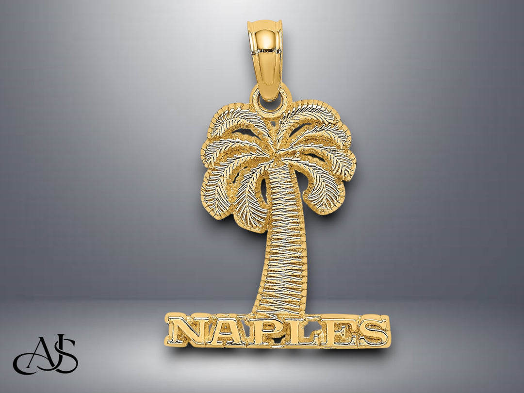 14K Yellow Gold NAPLES Palm Tree Charm with Necklace Chain Options