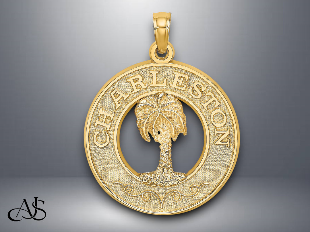 14K Yellow Gold CHARLESTON Palm Tree Charm with Necklace Chain Options