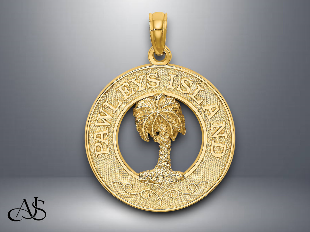 14K Yellow Gold PAWLEYS ISLAND Palm Tree Charm with Necklace Chain Options