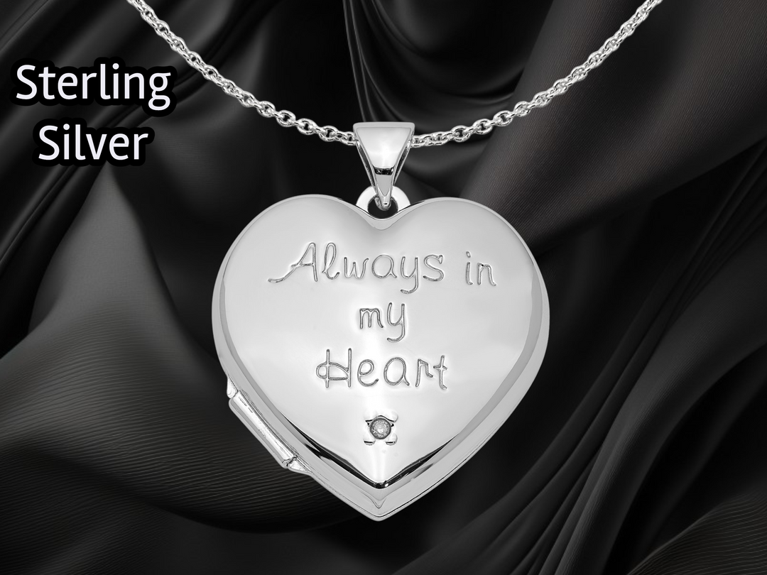Sterling Silver Rhod-plated & Gold-tone Always In My Heart Dia Heart Locket | Build Your Locket Necklace with Engraving, Photo insertions, and Chain Options