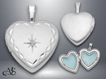 Load image into Gallery viewer, Sterling Silver Rhodium-plated Satin &amp; D/C Diamond Star Heart Locket | Build Your Locket Necklace with Engraving, Photo insertions, and Chain Options
