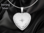 Load image into Gallery viewer, Sterling Silver Rhodium-plated Satin &amp; D/C Diamond Star Heart Locket | Build Your Locket Necklace with Engraving, Photo insertions, and Chain Options
