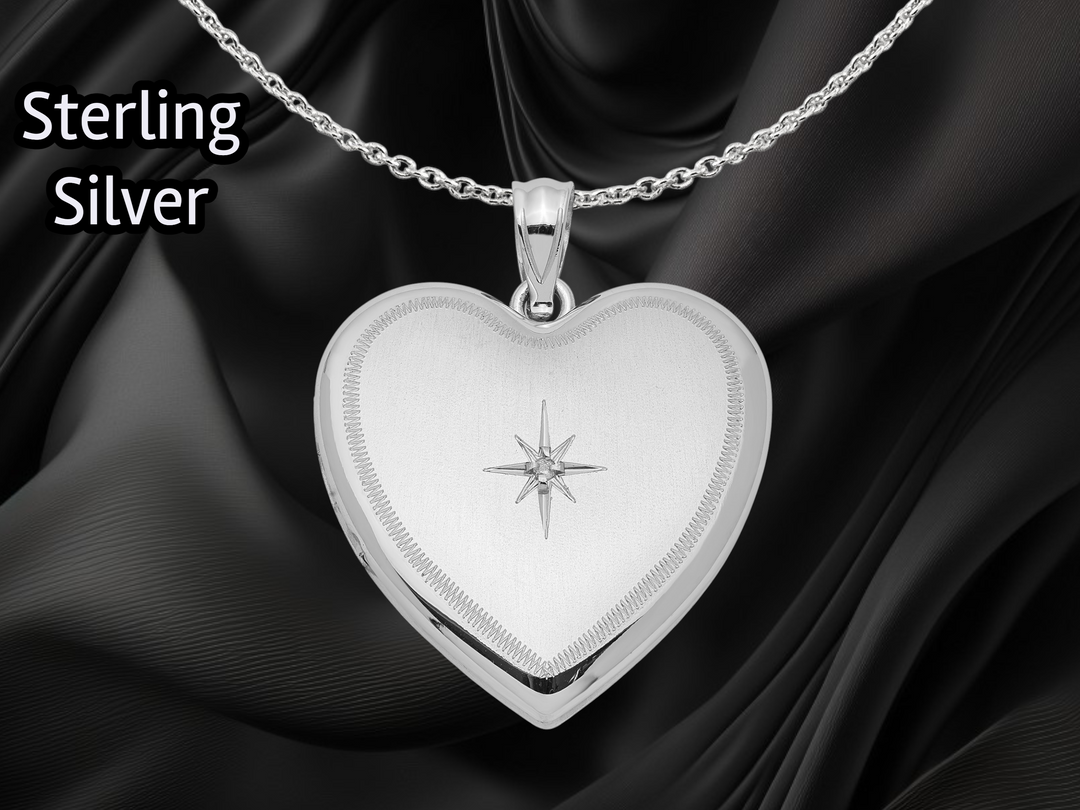 Sterling Silver Rhodium-plated & Diamond 24mm D/C Heart Locket | Build Your Locket Necklace with Engraving, Photo insertions, and Chain Options