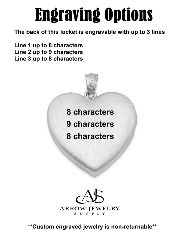 Sterling Silver Rhodium-plated & Diamond 24mm D/C Heart Locket | Build Your Locket Necklace with Engraving, Photo insertions, and Chain Options
