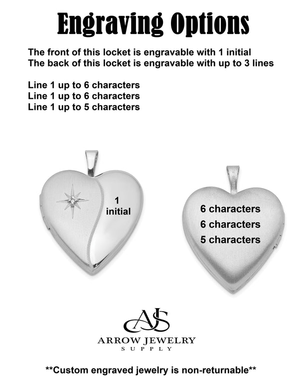 Sterling Silver Rhodium-plated 20mm with Diamond Star Heart Locket | Build Your Locket Necklace with Engraving, Photo insertions, and Chain Options