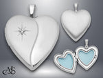 Load image into Gallery viewer, Sterling Silver Rhodium-plated 20mm with Diamond Star Heart Locket | Build Your Locket Necklace with Engraving, Photo insertions, and Chain Options
