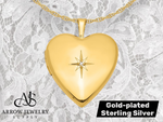 Load image into Gallery viewer, Sterling Silver Gold-plated Diamond Star 20mm Heart Locket | Build Your Locket Necklace with Engraving, Photo insertions, and Chain Options
