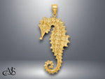 Load image into Gallery viewer, 14K Yellow Gold Textured 3-D Seahorse Charm with Necklace Chain Options
