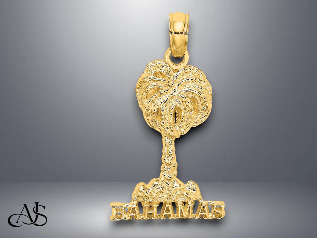 14K Yellow Gold BAHAMAS Palm Tree Charm with Necklace Chain Options