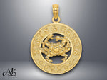 Load image into Gallery viewer, 14K Yellow Gold TURKS AND CAICOS Circle w/ Crab Charm with Necklace Chain Options
