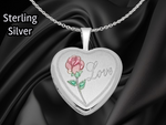 Load image into Gallery viewer, Sterling Silver Rhodium-plated 16mm Enameled &amp; D/C Love Heart Locket Locket | Build Your Locket Necklace with Engraving, Photo insertions, and Chain Options
