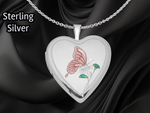 Load image into Gallery viewer, Sterling Silver Rhodium-plated 20mm Enameled Butterfly Heart Locket | Build Your Locket Necklace with Engraving, Photo insertions, and Chain Options
