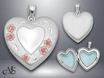 Load image into Gallery viewer, Sterling Silver Rhodium-plated 24mm Enameled Floral Border Heart Locket | Build Your Locket Necklace with Engraving, Photo insertions, and Chain Options
