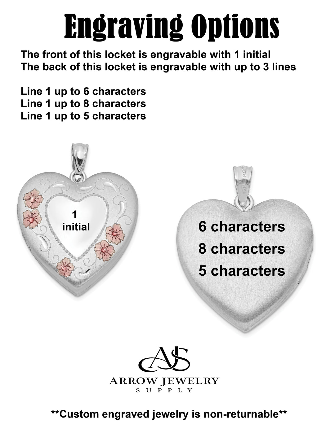Sterling Silver Rhodium-plated 24mm Enameled Floral Border Heart Locket | Build Your Locket Necklace with Engraving, Photo insertions, and Chain Options
